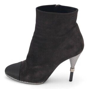 Chanel Suede Interlocking CC Logo High Heel Ankle Booties
